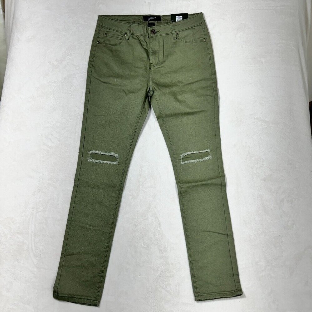 Urban ID Men's 34 Green Distressed Destructed Skinny Jeans - Casual Denim Bottom